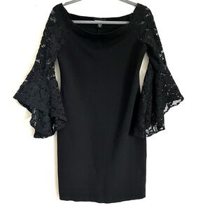 Fifteen Twenty Black Mini Cocktail Dress With Lace Bell Sleeves Size M EUC
